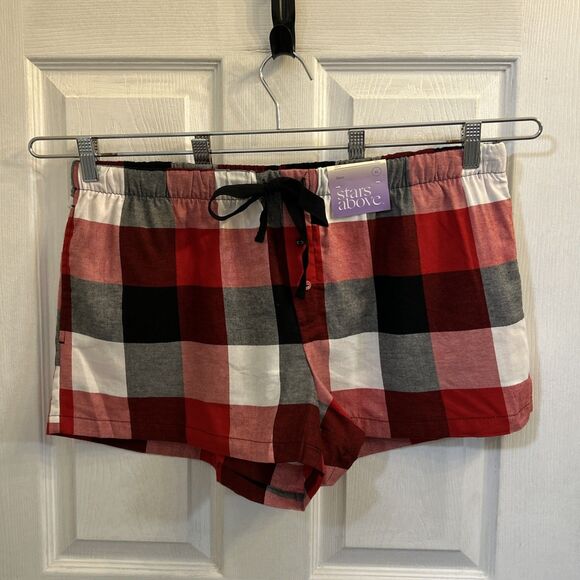 NWT Stars Above Women’s Plaid Flannel Pajama Lounge Shorts Size XL Red Multi - Picture 1 of 16